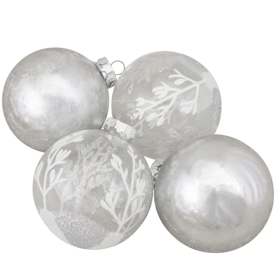Northlight 4ct. Silver & Clear 2-Finish Glass Ball Ornaments 3 Northlight 4ct. Silver & Clear 2-Finish Glass Ball Ornaments