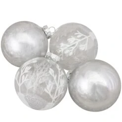 Northlight 4ct. Silver & Clear 2-Finish Glass Ball Ornaments 14 Northlight 4ct. Silver & Clear 2-Finish Glass Ball Ornaments -Northlight Shop D491056S 11