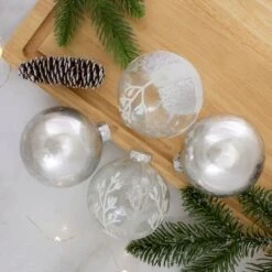 Northlight 4ct. Silver & Clear 2-Finish Glass Ball Ornaments 15 Northlight 4ct. Silver & Clear 2-Finish Glass Ball Ornaments -Northlight Shop D491056S 12