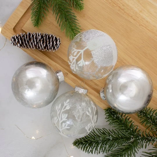Northlight 4ct. Silver & Clear 2-Finish Glass Ball Ornaments 8 Northlight 4ct. Silver & Clear 2-Finish Glass Ball Ornaments - Image 6
