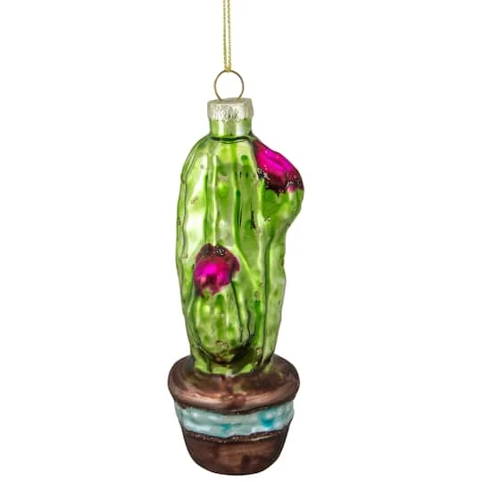 Northlight Green And Pink Potted Cactus Glass Ornament 6 Northlight Green And Pink Potted Cactus Glass Ornament - Image 4