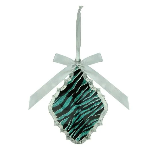 Teal Green & Black Glitter Zebra Print Teardrop Prism Ornament 5 Teal Green & Black Glitter Zebra Print Teardrop Prism Ornament - Image 3