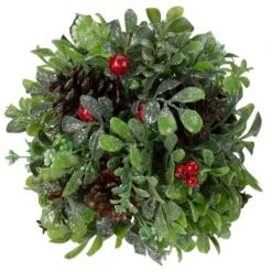Northlight 7" Green & Red Glitter Berry Pine Cone Topiary Ball Ornament