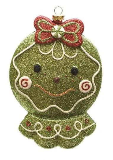 Northlight 5.5" Glittered Green & Red Shatterproof Gingerbread Head Christmas Ornament 4 Northlight 5.5" Glittered Green & Red Shatterproof Gingerbread Head Christmas Ornament - Image 2