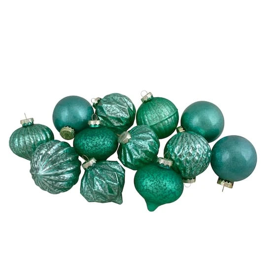 Northlight 12ct. 3" Glitter & Matte Green Finial & Glass Ball Christmas Ornaments 4 Northlight 12ct. 3" Glitter & Matte Green Finial & Glass Ball Christmas Ornaments - Image 2