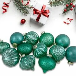 Northlight 12ct. 3" Glitter & Matte Green Finial & Glass Ball Christmas Ornaments 11 Northlight 12ct. 3" Glitter & Matte Green Finial & Glass Ball Christmas Ornaments -Northlight Shop D491099S 13