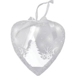Northlight 8" Glitter Silver & White Pre-Lit LED Wintery Woods Scene Christmas Heart Ornament 5 Northlight 8" Glitter Silver & White Pre-Lit LED Wintery Woods Scene Christmas Heart Ornament -Northlight Shop D491103S 1 1