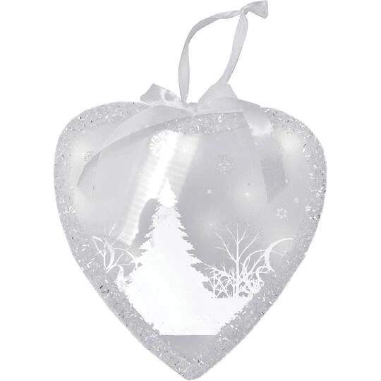 Northlight 8" Glitter Silver & White Pre-Lit LED Wintery Woods Scene Christmas Heart Ornament 4 Northlight 8" Glitter Silver & White Pre-Lit LED Wintery Woods Scene Christmas Heart Ornament - Image 2