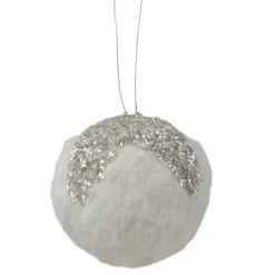 Northlight 4.25" White And Silver Faux Fur Ball Ornament 8 Northlight 4.25" White And Silver Faux Fur Ball Ornament -Northlight Shop D491130S 1 1