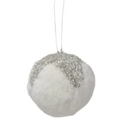 Northlight 4.25" White And Silver Faux Fur Ball Ornament 9 Northlight 4.25" White And Silver Faux Fur Ball Ornament -Northlight Shop D491130S 2