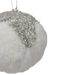 Northlight 4.25" White And Silver Faux Fur Ball Ornament 11 Northlight 4.25" White And Silver Faux Fur Ball Ornament -Northlight Shop D491130S 4