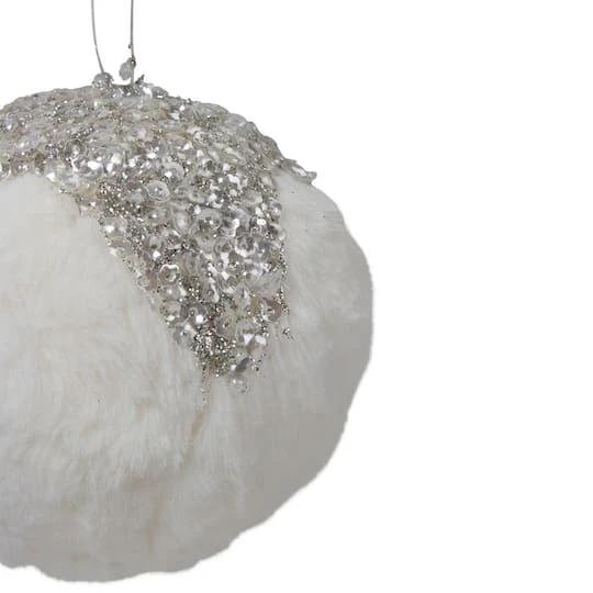 Northlight 4.25" White And Silver Faux Fur Ball Ornament 7 Northlight 4.25" White And Silver Faux Fur Ball Ornament - Image 5