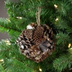 Northlight 5" Glitter Copper Pine Cone And Leaves Round Ornament -Northlight Shop D491143S 2