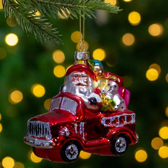 Northlight 4" Red Fire Truck With Santa & Presents Glass Christmas Ornament 5 Northlight 4" Red Fire Truck With Santa & Presents Glass Christmas Ornament - Image 3