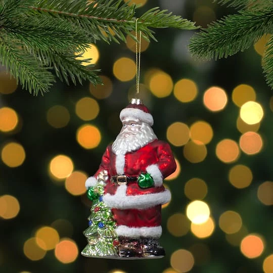 Northlight 5.5" Red Classic Santa With Tree Hanging Glass Christmas Ornament 5 Northlight 5.5" Red Classic Santa With Tree Hanging Glass Christmas Ornament - Image 3