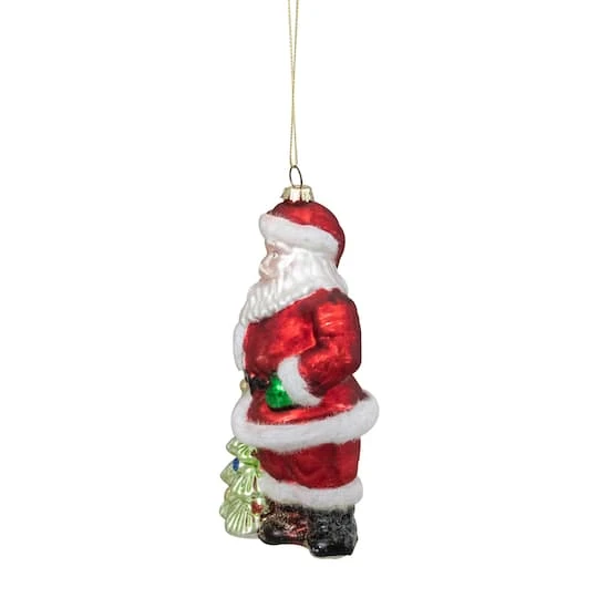 Northlight 5.5" Red Classic Santa With Tree Hanging Glass Christmas Ornament 6 Northlight 5.5" Red Classic Santa With Tree Hanging Glass Christmas Ornament - Image 4