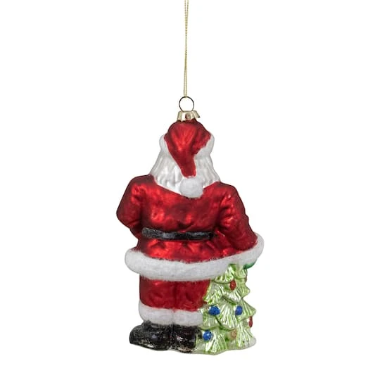 Northlight 5.5" Red Classic Santa With Tree Hanging Glass Christmas Ornament 8 Northlight 5.5" Red Classic Santa With Tree Hanging Glass Christmas Ornament - Image 6