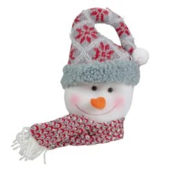 Northlight 11" Gray & Red Plush Knit Snowman Head Christmas Ornament -Northlight Shop D491162S 1 1