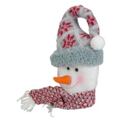 Northlight 11" Gray & Red Plush Knit Snowman Head Christmas Ornament -Northlight Shop D491162S 2