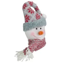 Northlight 11" Gray & Red Plush Knit Snowman Head Christmas Ornament -Northlight Shop D491162S 3