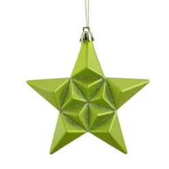 12ct. 5" Matte Green Kiwi Glittered Star Shatterproof Christmas Ornaments
