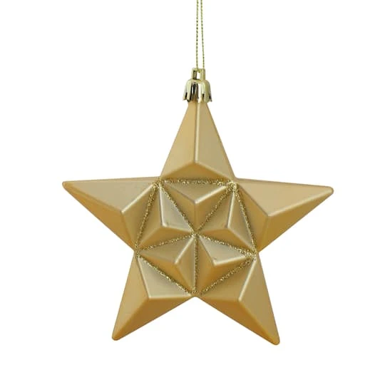 12ct. 5" Glitter & Matte Vegas Gold Shatterproof Christmas Star Ornaments 3 12ct. 5" Glitter & Matte Vegas Gold Shatterproof Christmas Star Ornaments