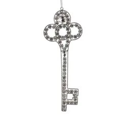 10" Silver Antique Finish Rhinestone Embellished Key Christmas Ornament -Northlight Shop D491182S 11