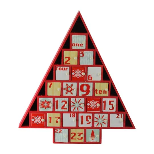 Northlight 14.5" Red Tree Shaped Christmas Advent Calendar Decoration 3 Northlight 14.5" Red Tree Shaped Christmas Advent Calendar Decoration