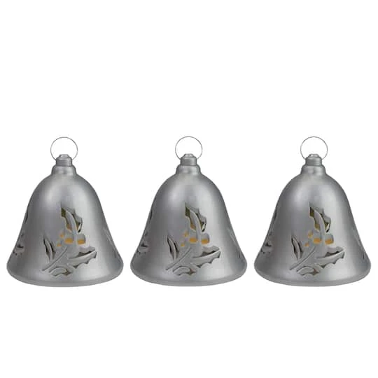 Northlight 6.5" Musical Lighted Silver Bells Christmas Décor Set 3 Northlight 6.5" Musical Lighted Silver Bells Christmas Décor Set
