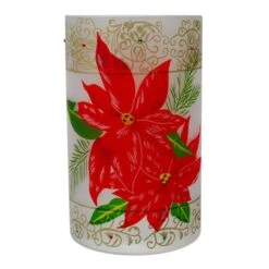 Northlight 10" Poinsettias & Gold Flameless Glass Christmas Candle Holder