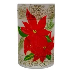 Northlight 10" Poinsettias & Gold Flameless Glass Christmas Candle Holder 15 Northlight 10" Poinsettias & Gold Flameless Glass Christmas Candle Holder -Northlight Shop D491535S 6
