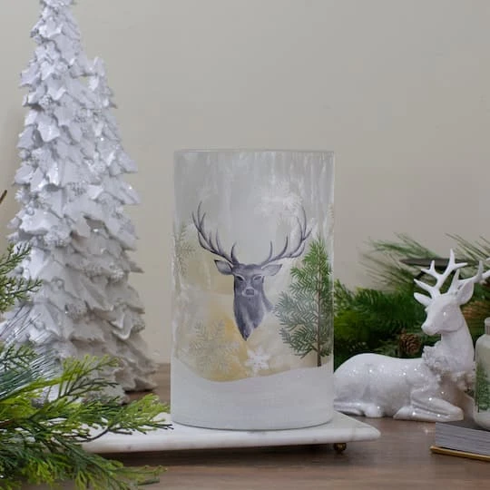 Northlight 10" Winter Deer Flameless Glass Christmas Candle Holder 5 Northlight 10" Winter Deer Flameless Glass Christmas Candle Holder - Image 3