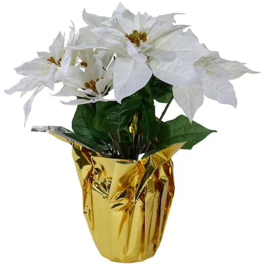 Northlight 17" Potted White Poinsettia Christmas Arrangement 3 Northlight 17" Potted White Poinsettia Christmas Arrangement