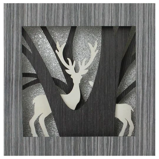 Northlight 12" Glittered Woodland Deer Silhouette Box Framed Christmas Table Décor 3 Northlight 12" Glittered Woodland Deer Silhouette Box Framed Christmas Table Décor