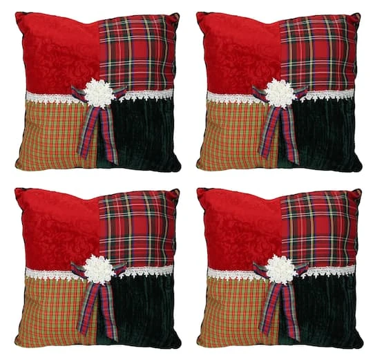 Square Textured Tartan Plaid Velvet Christmas Throw Pillows, 4ct. 4 Square Textured Tartan Plaid Velvet Christmas Throw Pillows, 4ct. - Image 2