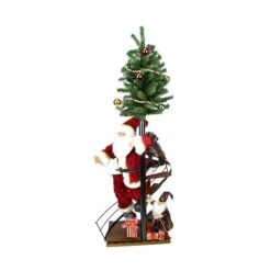 Northlight 4ft. Santa Claus On Spiral Staircase With Tree & Elf On Wooden Base -Northlight Shop D491586S 1 1