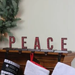 Northlight 6" Red & Black Buffalo Plaid Peace Christmas Stocking Holder Set -Northlight Shop D491599S 3