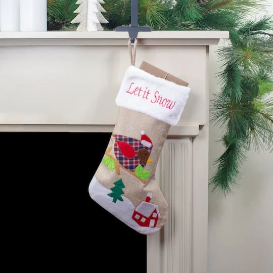 Northlight 19" Let It Snow Bird Burlap Christmas Stocking 5 Northlight 19" Let It Snow Bird Burlap Christmas Stocking - Image 3