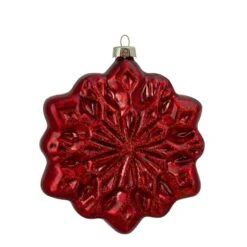 Northlight 4ct. Red & Silver Glass Snowflake Hanging Christmas Decorations 12 Northlight 4ct. Red & Silver Glass Snowflake Hanging Christmas Decorations -Northlight Shop D491620S 4