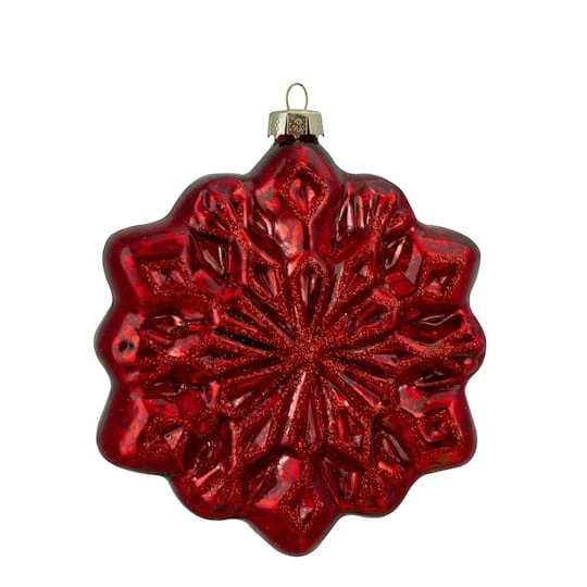 Northlight 4ct. Red & Silver Glass Snowflake Hanging Christmas Decorations 7 Northlight 4ct. Red & Silver Glass Snowflake Hanging Christmas Decorations - Image 5