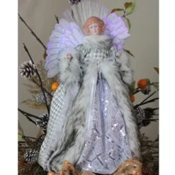Northlight 16" Lighted Fiber Optic Angel In Silver Gingham Coat Tree Topper -Northlight Shop D491629S 3