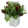 Northlight 8" Green & Silver Potted Artificial Boxwood With Berries Christmas Arrangement -Northlight Shop D491643S 1