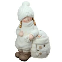 Northlight 17.5" White Snowman With Standing Girl Tealight Candle Holder