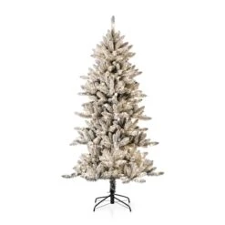 6ft. Pre-Lit Flocked Fir Artificial Christmas Tree, Warm White LED Lights -Northlight Shop D494323S 1 1