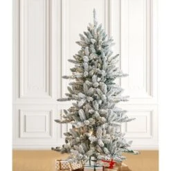 6ft. Pre-Lit Flocked Fir Artificial Christmas Tree, Warm White LED Lights -Northlight Shop D494323S 2