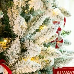 6ft. Pre-Lit Flocked Fir Artificial Christmas Tree, Warm White LED Lights -Northlight Shop D494323S 4