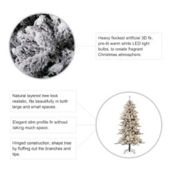 6ft. Pre-Lit Flocked Fir Artificial Christmas Tree, Warm White LED Lights -Northlight Shop D494323S 7