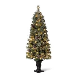 5ft. Pre-Lit Flocked Pine Artificial Christmas Tree In Black Urn, Warm White Lights 12 5ft. Pre-Lit Flocked Pine Artificial Christmas Tree In Black Urn, Warm White Lights -Northlight Shop D494335S 1 1