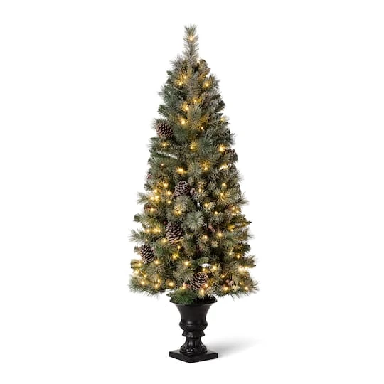 5ft. Pre-Lit Flocked Pine Artificial Christmas Tree In Black Urn, Warm White Lights 4 5ft. Pre-Lit Flocked Pine Artificial Christmas Tree In Black Urn, Warm White Lights - Image 2