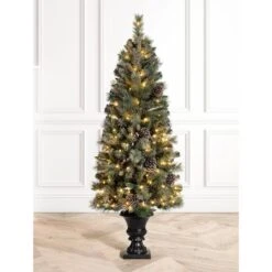 5ft. Pre-Lit Flocked Pine Artificial Christmas Tree In Black Urn, Warm White Lights 14 5ft. Pre-Lit Flocked Pine Artificial Christmas Tree In Black Urn, Warm White Lights -Northlight Shop D494335S 3